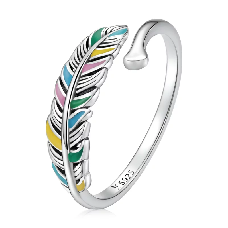 (image pour) Bague ouverte en plume de style Pandora - SCR799