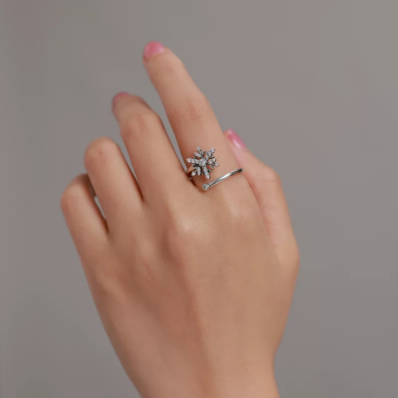(image pour) Bague ouverte en style Pandora avec de magnifiques flocons de neige - BSR214 - Afficher 8