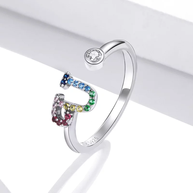 (image pour) Bague ouverte en style Pandora avec lettre U colorée - SCR723-U - Afficher 2