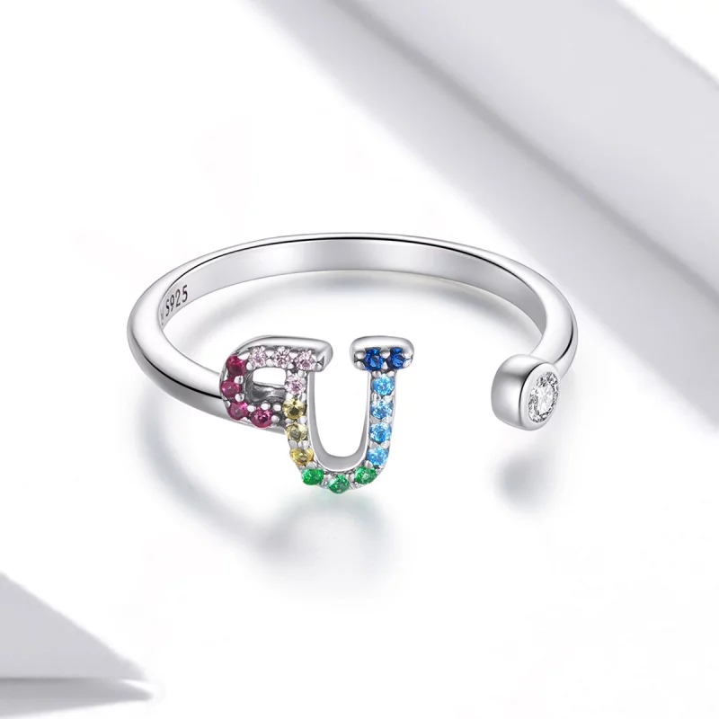 (image pour) Bague ouverte en style Pandora avec lettre U colorée - SCR723-U - Afficher 3