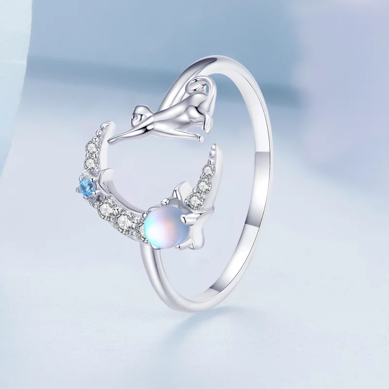 (image pour) Bague ouverte en style Pandora avec motif de chat lunaire - BSR315 - Afficher 2