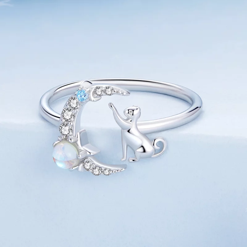 (image pour) Bague ouverte en style Pandora avec motif de chat lunaire - BSR315 - Afficher 3