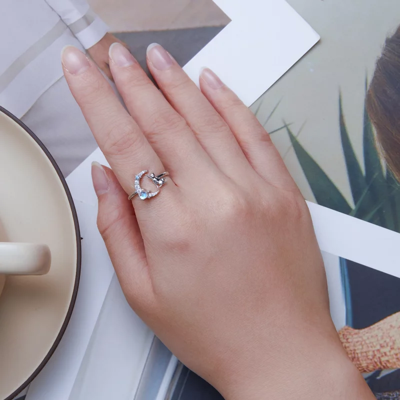 (image pour) Bague ouverte en style Pandora avec motif de chat lunaire - BSR315 - Afficher 5
