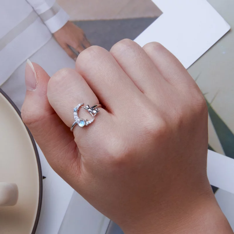 (image pour) Bague ouverte en style Pandora avec motif de chat lunaire - BSR315 - Afficher 6