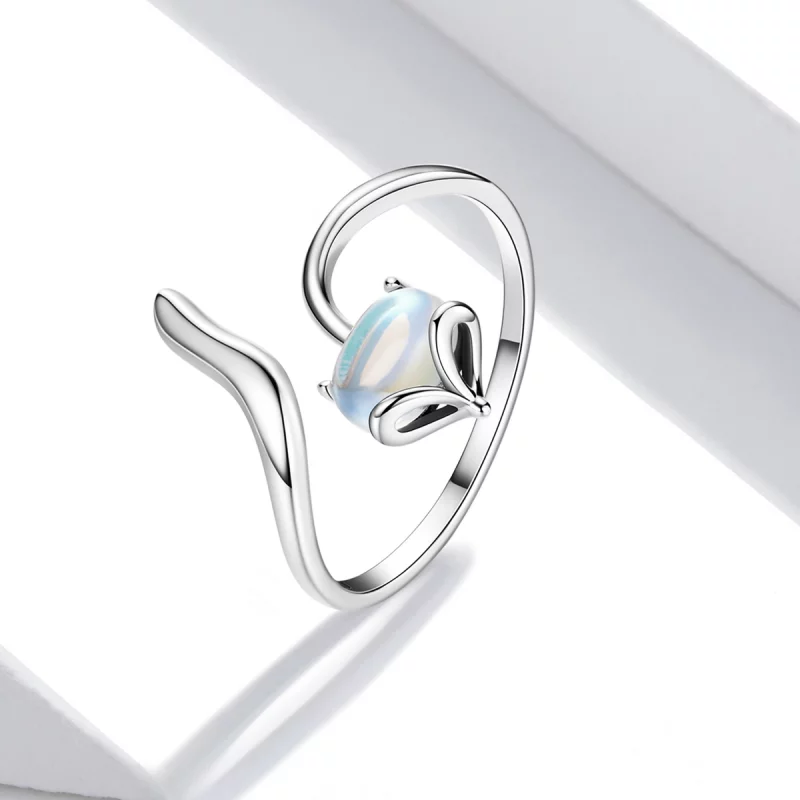 (image pour) Bague ouverte en style Pandora avec une pierre de lune et un renard - SCR756 - Afficher 2
