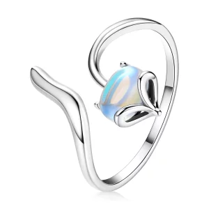 (image pour) Bague ouverte en style Pandora avec une pierre de lune et un renard - SCR756