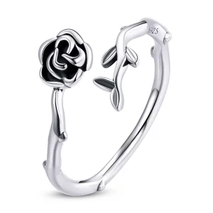 (image pour) Bague ouverte en style Pandora avec une rose épineuse - BSR196