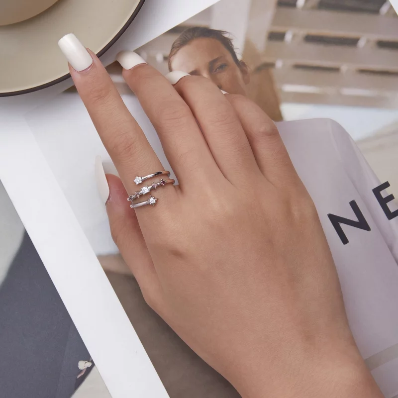 (image pour) Bague ouverte en étoiles à multiples couches de style Pandora - BSR310 - Afficher 5