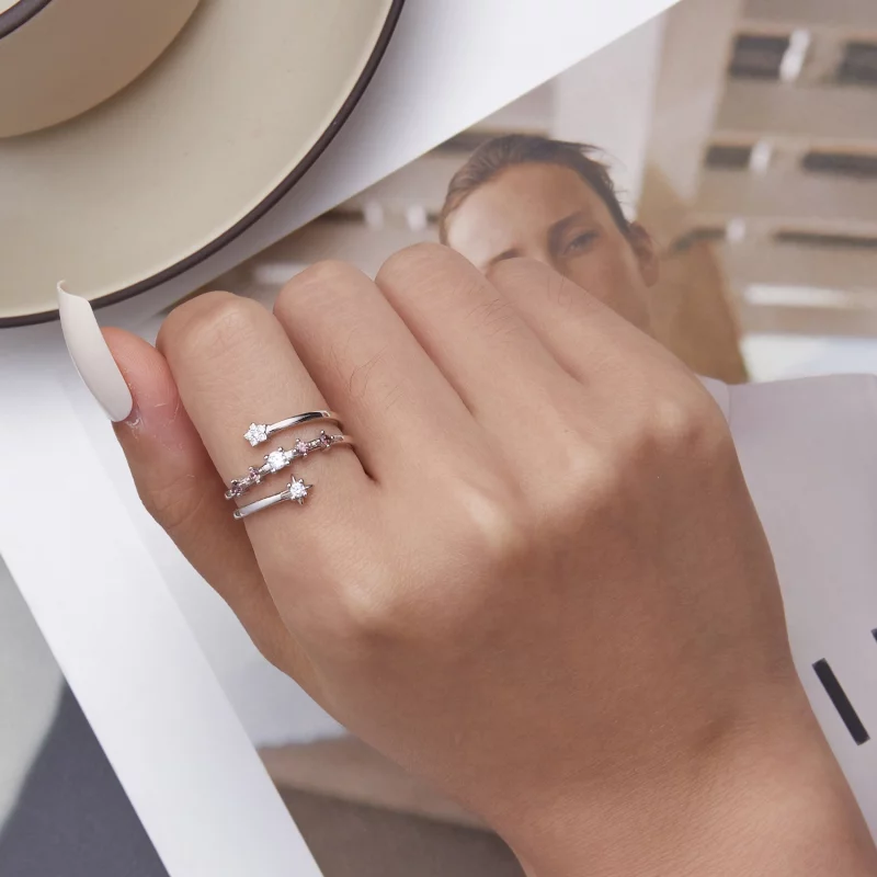 (image pour) Bague ouverte en étoiles à multiples couches de style Pandora - BSR310 - Afficher 6