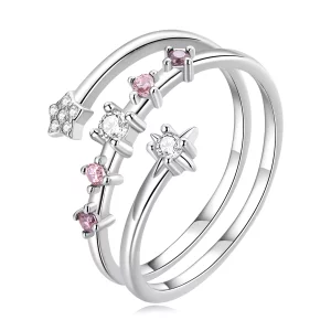 (image pour) Bague ouverte en étoiles à multiples couches de style Pandora - BSR310