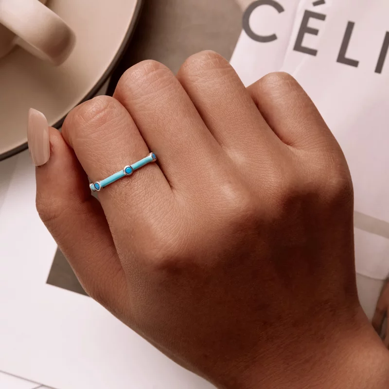 (image pour) Bague ouverte en turquoise délicate de style Pandora - SCR813 - Afficher 6