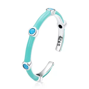 Bague ouverte en turquoise délicate de style Pandora - SCR813 (image pour) Bague ouverte en turquoise délicate de style Pandora - SCR813