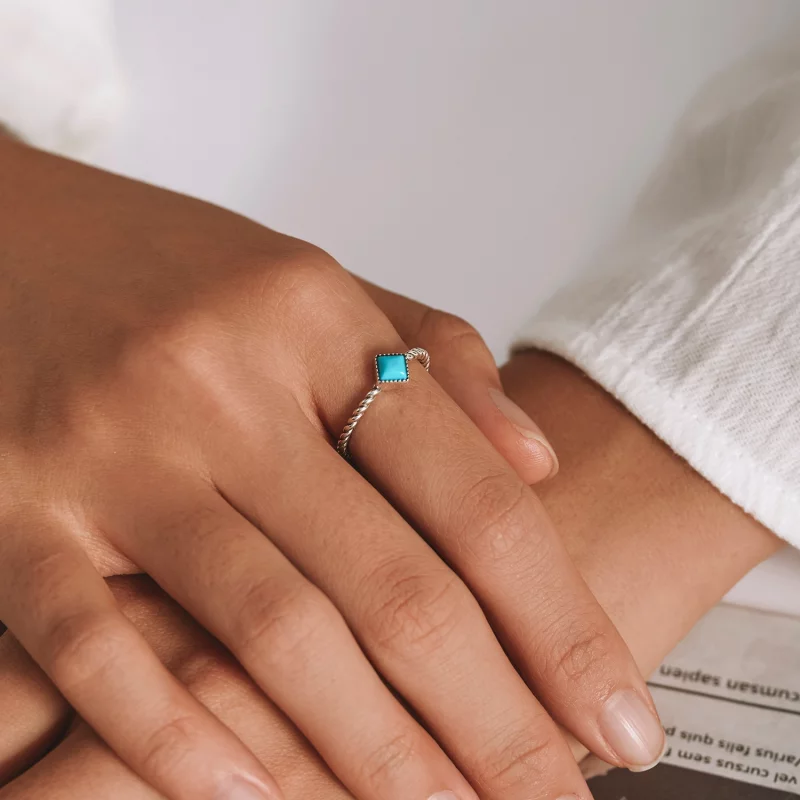 (image pour) Bague ouverte en turquoise géométrique de style Pandora - SCR753 - Afficher 5