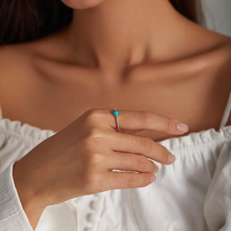 (image pour) Bague ouverte en turquoise géométrique de style Pandora - SCR753 - Afficher 6