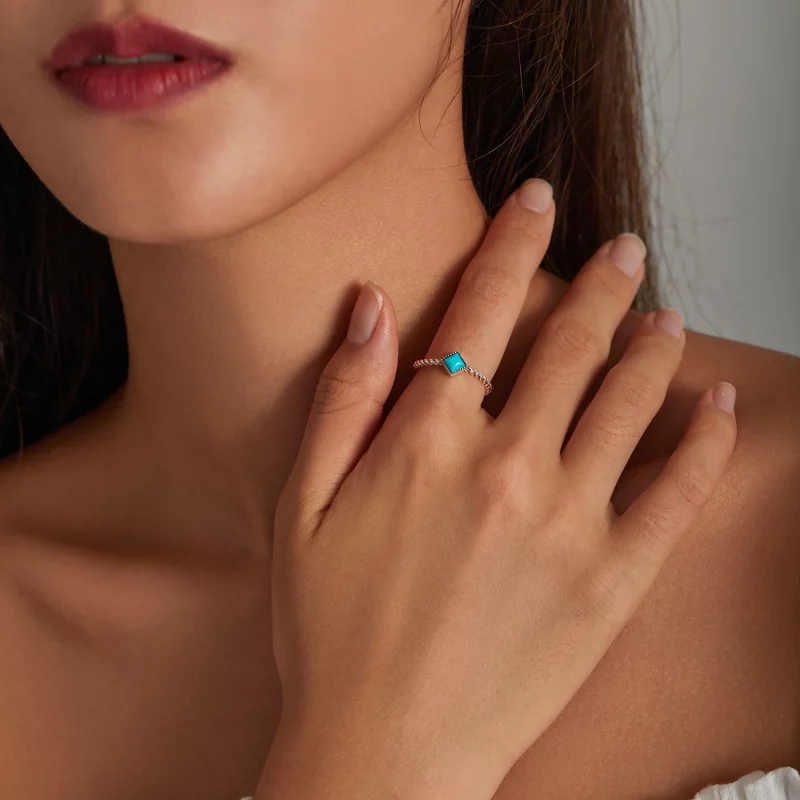 (image pour) Bague ouverte en turquoise géométrique de style Pandora - SCR753 - Afficher 7