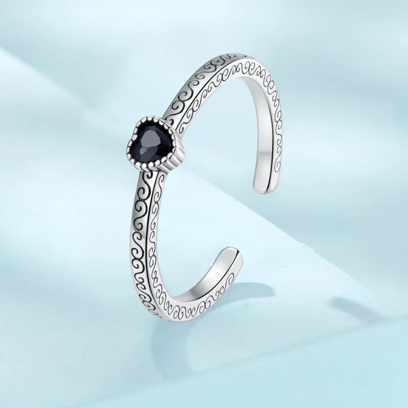 (image pour) Bague ouverte en zircon noir vintage de style Pandora - SCR878 - Afficher 2