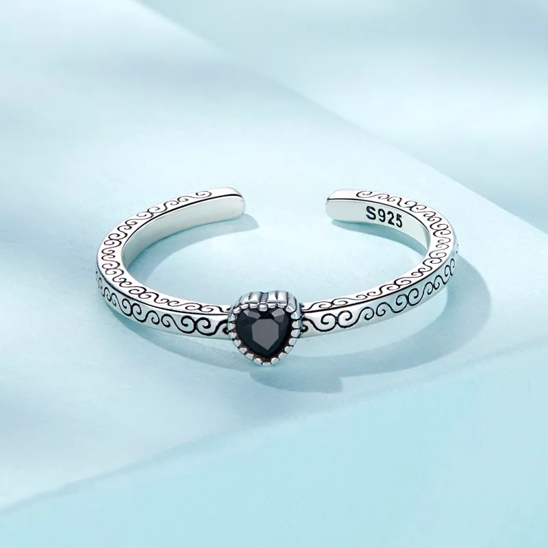 (image pour) Bague ouverte en zircon noir vintage de style Pandora - SCR878 - Afficher 3