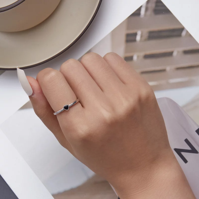(image pour) Bague ouverte en zircon noir vintage de style Pandora - SCR878 - Afficher 6