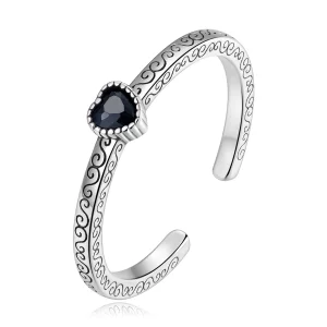 (image pour) Bague ouverte en zircon noir vintage de style Pandora - SCR878