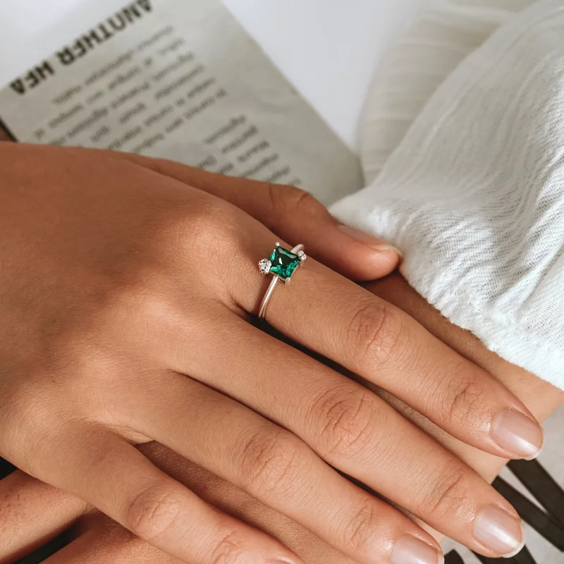 (image pour) Bague ouverte en zirconium vert de style Pandora - SCR754 - Afficher 7