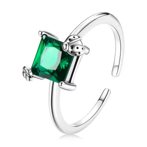 (image pour) Bague ouverte en zirconium vert de style Pandora - SCR754