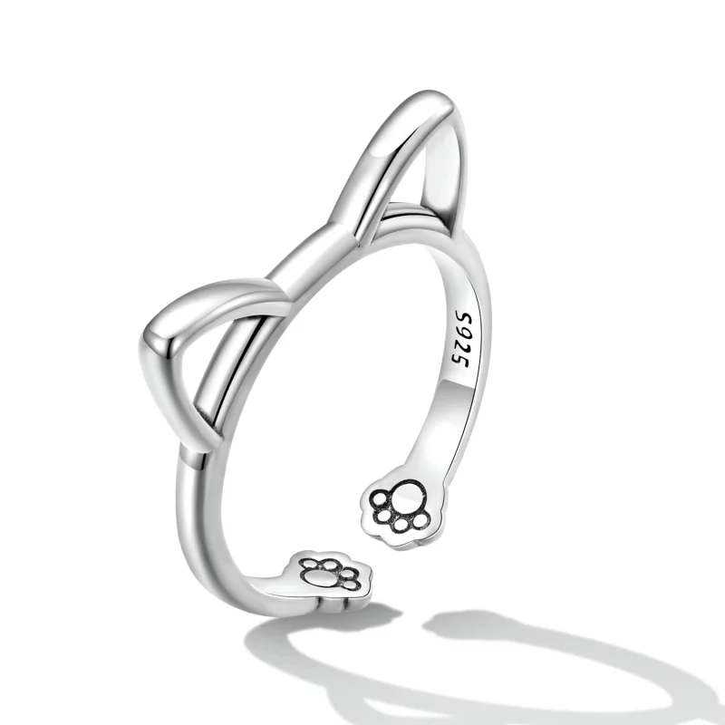 (image pour) Bague ouverte à motif de chat simple de style Pandora - SCR832 - Afficher 2