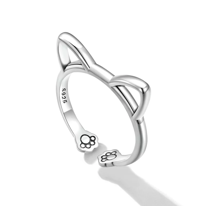 (image pour) Bague ouverte à motif de chat simple de style Pandora - SCR832 - Afficher 5