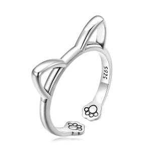 (image pour) Bague ouverte à motif de chat simple de style Pandora - SCR832