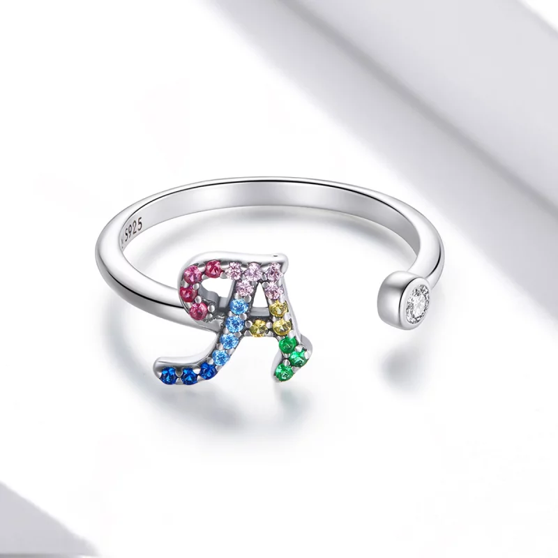 (image pour) Bague ouverte Pandora Style avec lettre colorée-A - SCR723-A - Afficher 3