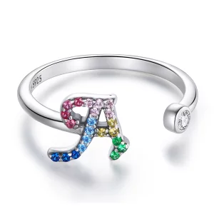 Bague ouverte Pandora Style avec lettre colorée-A - SCR723-A (image pour) Bague ouverte Pandora Style avec lettre colorée-A - SCR723-A