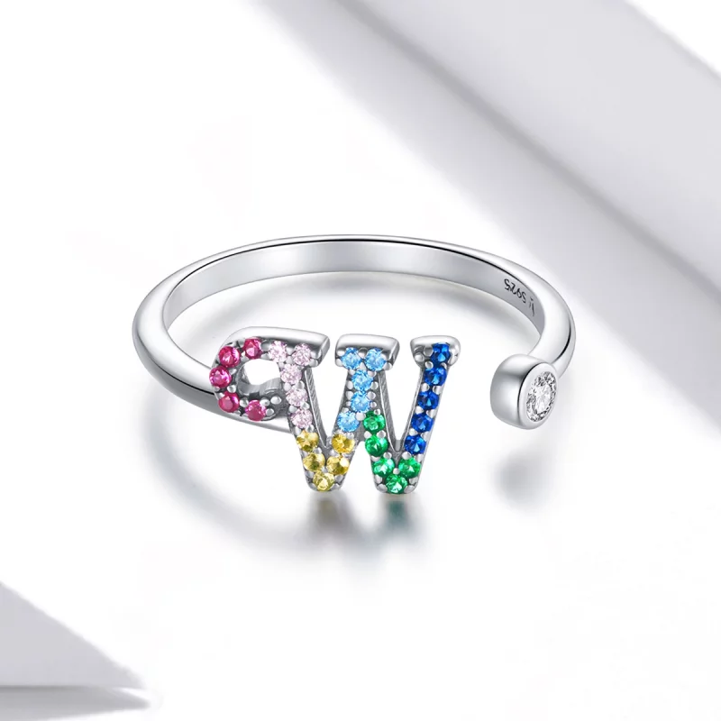 (image pour) Bague ouverte Pandora Style avec lettre colorée W - SCR723-W - Afficher 3