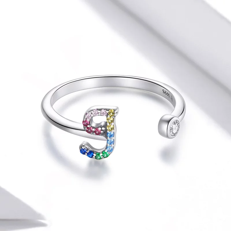 (image pour) Bague ouverte Pandora Style avec lettre J colorée - SCR723-J - Afficher 3