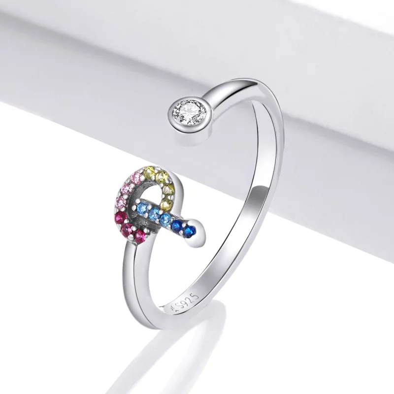 (image pour) Bague ouverte Pandora Style avec lettre-P colorée - SCR723-P - Afficher 2