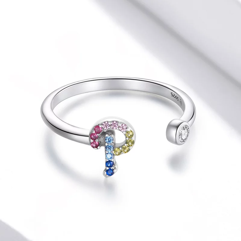 (image pour) Bague ouverte Pandora Style avec lettre-P colorée - SCR723-P - Afficher 3