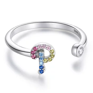 Bague ouverte Pandora Style avec lettre-P colorée - SCR723-P (image pour) Bague ouverte Pandora Style avec lettre-P colorée - SCR723-P