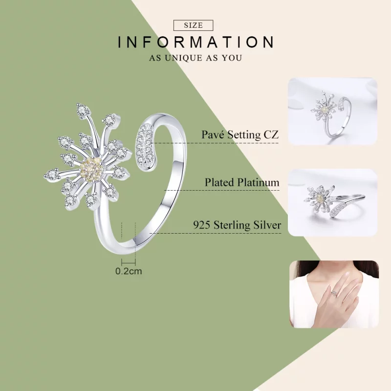 (image pour) Bague Ouverte Style PANDORA Amour de pissenlit - SCR471 - Afficher 3