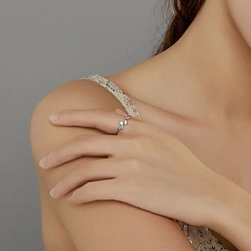 (image pour) Bague ouverte style Pandora avec bulles colorées - BSR149 - Afficher 7