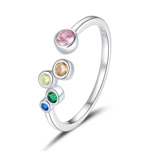 (image pour) Bague ouverte style Pandora avec bulles colorées - BSR149