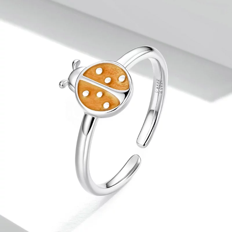 (image pour) Bague ouverte style Pandora avec coccinelle orange - SCR774 - Afficher 2