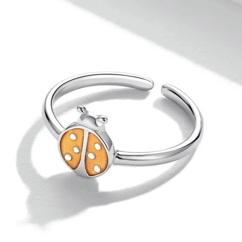 (image pour) Bague ouverte style Pandora avec coccinelle orange - SCR774 - Afficher 3