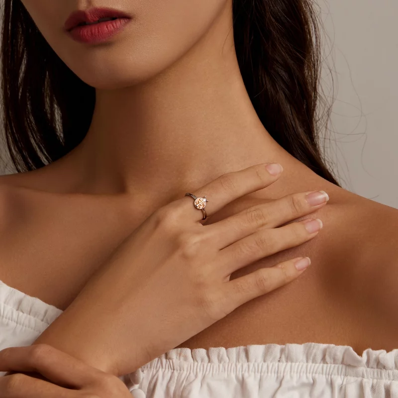 (image pour) Bague ouverte style Pandora avec coccinelle orange - SCR774 - Afficher 5