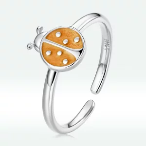 Bague ouverte style Pandora avec coccinelle orange - SCR774 (image pour) Bague ouverte style Pandora avec coccinelle orange - SCR774