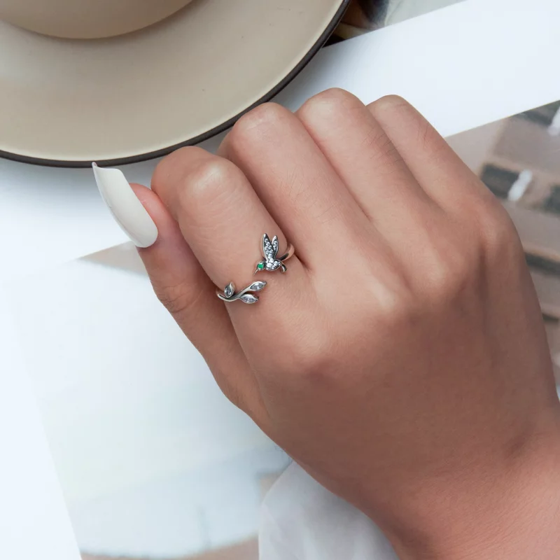 (image pour) Bague ouverte style Pandora avec colibri - SCR871 - Afficher 5