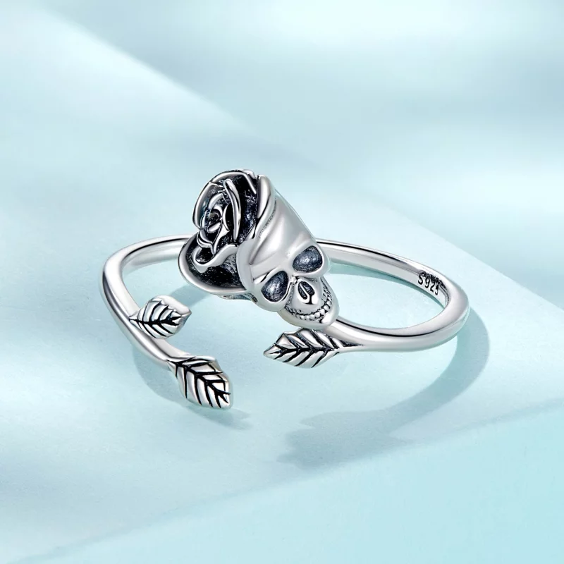 (image pour) Bague ouverte style Pandora avec crâne et rose - SCR879 - Afficher 3