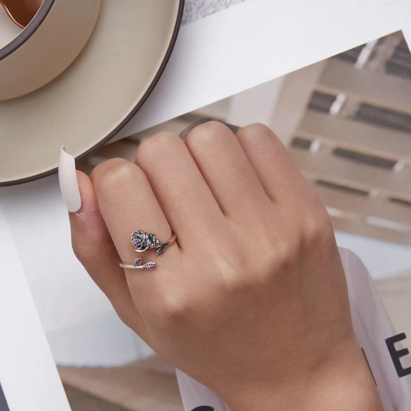 (image pour) Bague ouverte style Pandora avec crâne et rose - SCR879 - Afficher 6