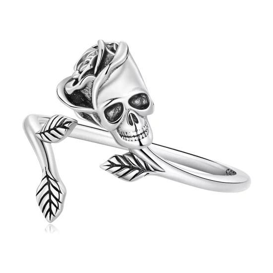 (image pour) Bague ouverte style Pandora avec crâne et rose - SCR879