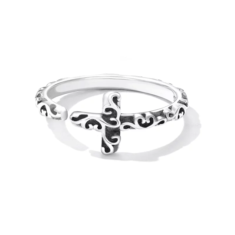 (image pour) Bague ouverte style Pandora avec croix vintage - VSR162 - Afficher 2