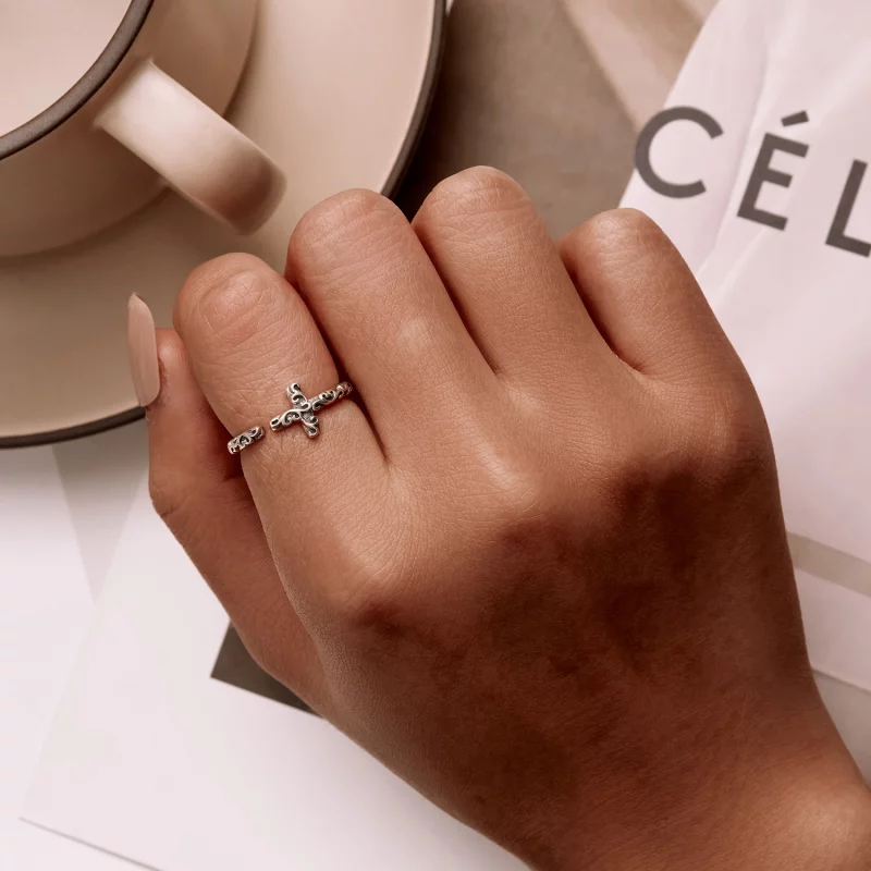 (image pour) Bague ouverte style Pandora avec croix vintage - VSR162 - Afficher 5