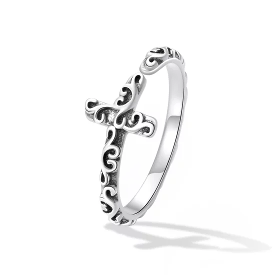 (image pour) Bague ouverte style Pandora avec croix vintage - VSR162