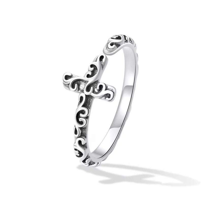 (image pour) Bague ouverte style Pandora avec croix vintage - VSR162